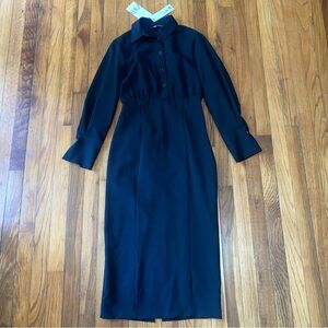NWT ZARA Professional Black High Waist One Piece Shirt Pencil Midi Dress Size S